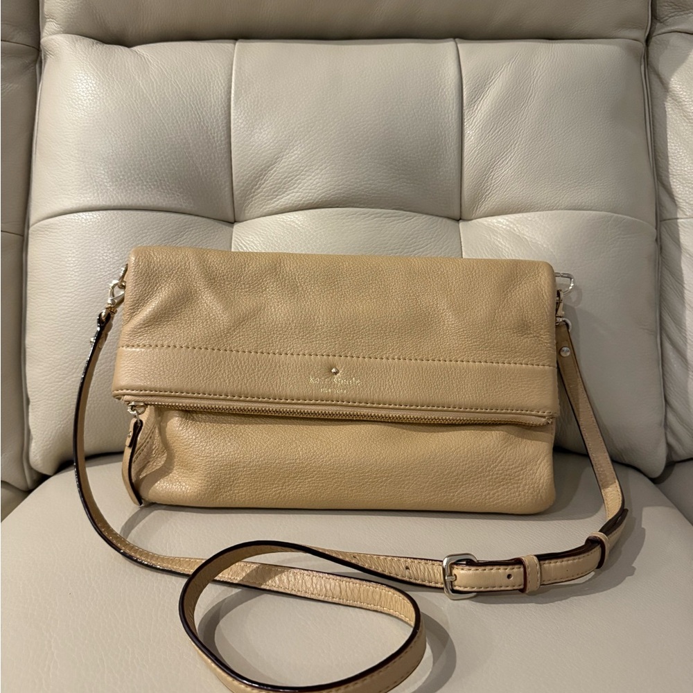 Kate Spade Tan Leather Foldover Crossbody Bag